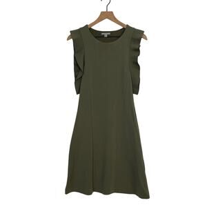 COS Sheath Dress Women's Size XS Green Ruffle Trim Crew Neck Casual Dress